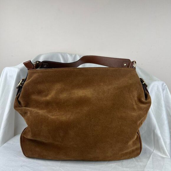 Michael Kors Hudson Downtown Suede Hobo Bag Purse Brown Lined Gold Buckle - Picture 4 of 8